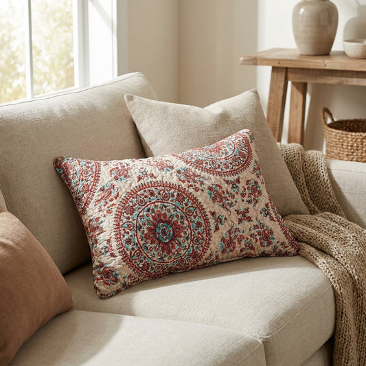 Microfiber Bohemian Medallion Pillow Sham in Taupe