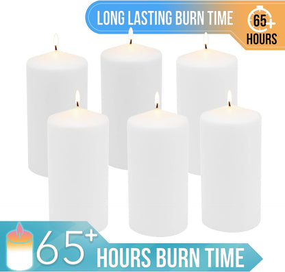 Tall 3X6 Inch Unscented Pillar Candles,White, 6 Count
