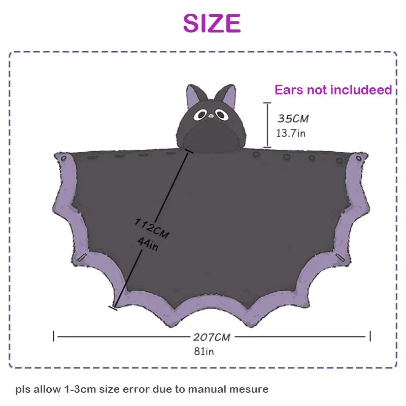 Kawaii Cartoon Bat Y2K Blanket Plush Pajamas Anime Cloak, Hooded Cape Costume for Adults, Winter Ponchos, Halloween Wearable Cloak