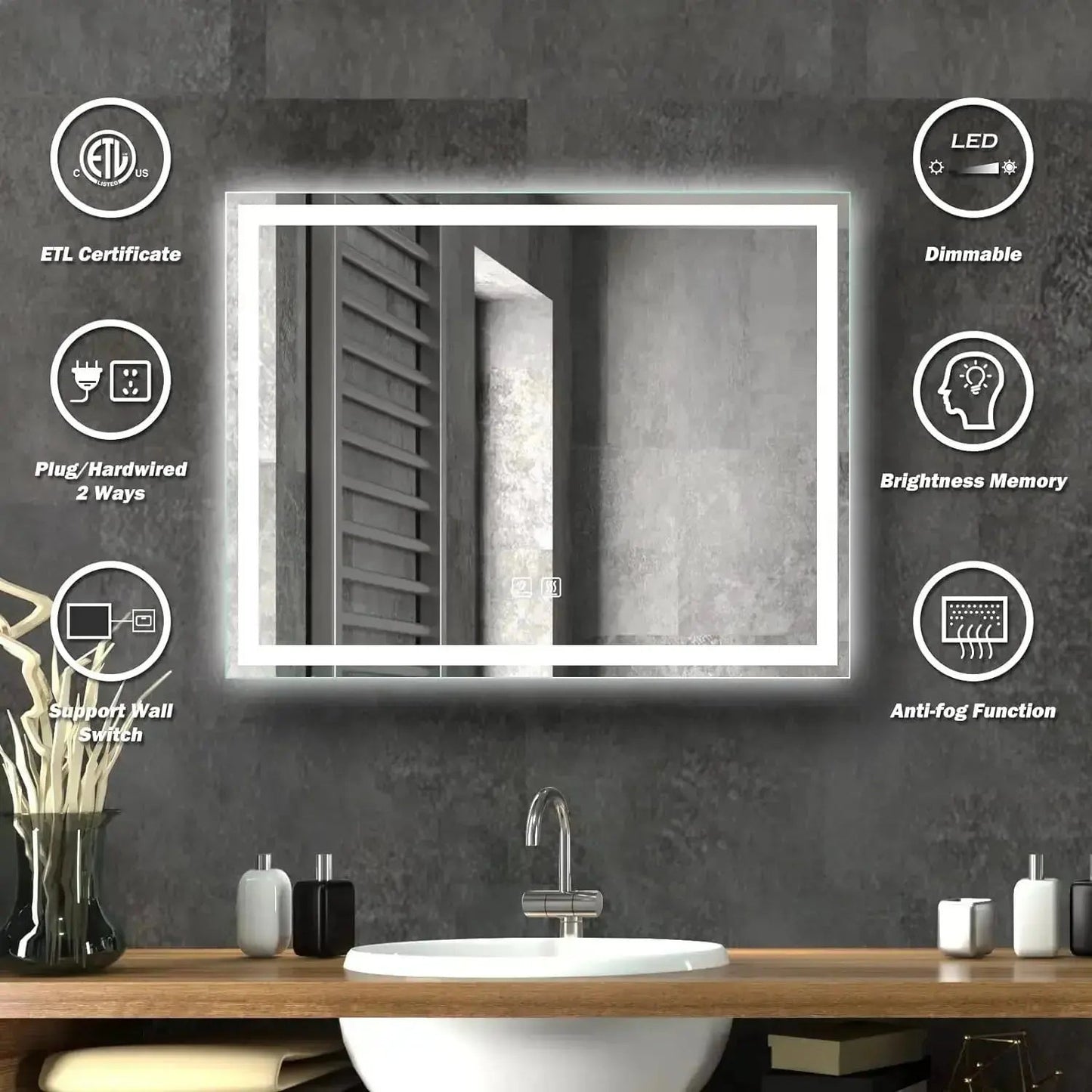 HAUSVITA 36x24" Center Glow LED Bathroom Vanity Mirror