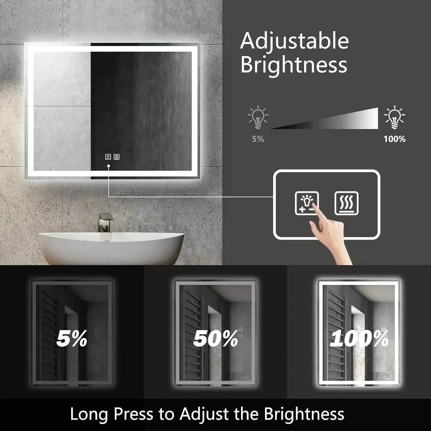 HAUSVITA 36x24" Center Glow LED Bathroom Vanity Mirror