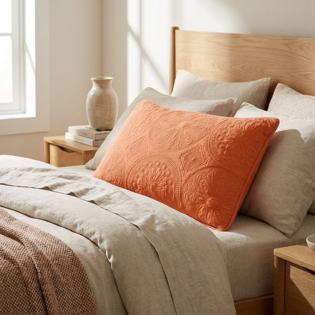 Tache Cotton Stone Washed Rustic Orange Medallion Tuscany Sunrise Pillow Sham (JHW-595)