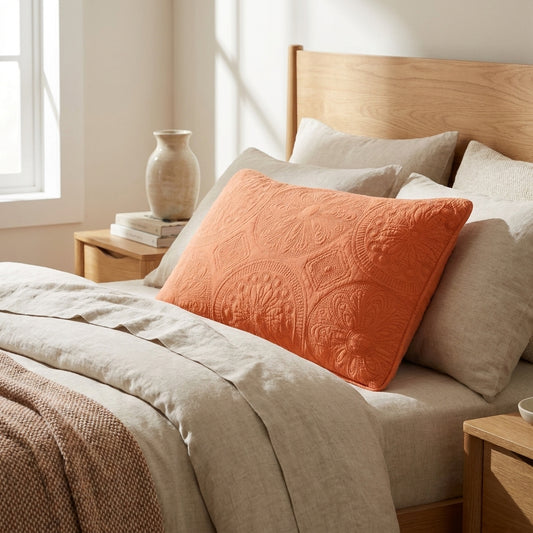 Tache Cotton Stone Washed Rustic Orange Medallion Tuscany Sunrise Pillow Sham (JHW-595)