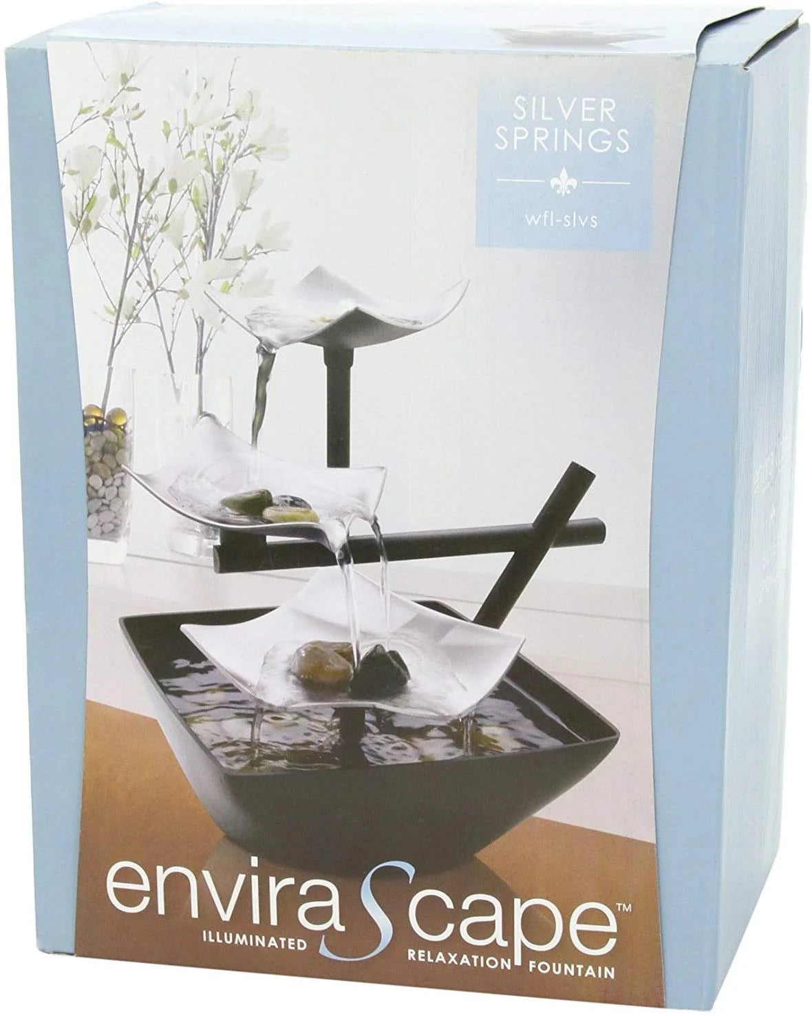 Envirascape Silver Springs Indoor Water Fountain, with Natural River Rocks, Soothing Nature Sounds, Zen Relaxation