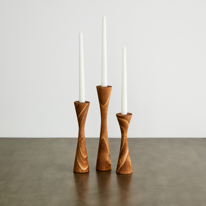 Geo Tapered Wooden Candlestick Holder