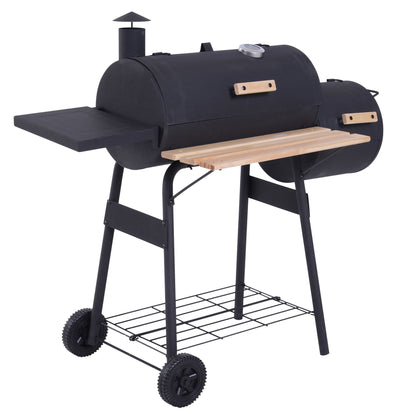 48" Steel Charcoal BBQ Grill and Offset Smoker Combo - Black