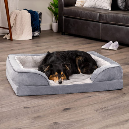 Orthopedic Dog Bed for Large/Medium Dogs W/ Removable Bolsters & Washable Cover, for Dogs up to 55 Lbs - Plush & Velvet Waves Perfect Comfort Sofa - Granite Gray, Large