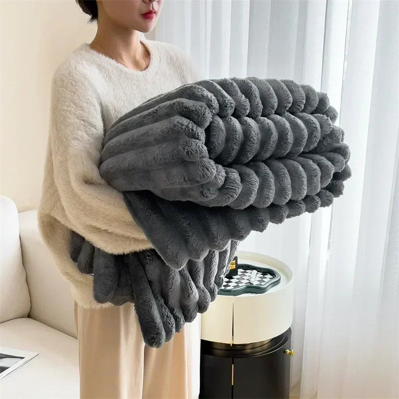 Ultra-Soft Artificial Rabbit Plush Blanket: Your Cozy Companion for Autumn and Winter