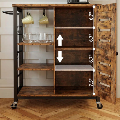 Gurnaaz Rolling Kitchen Cart with Adjustable Storage and Locking Wheels – Brown
