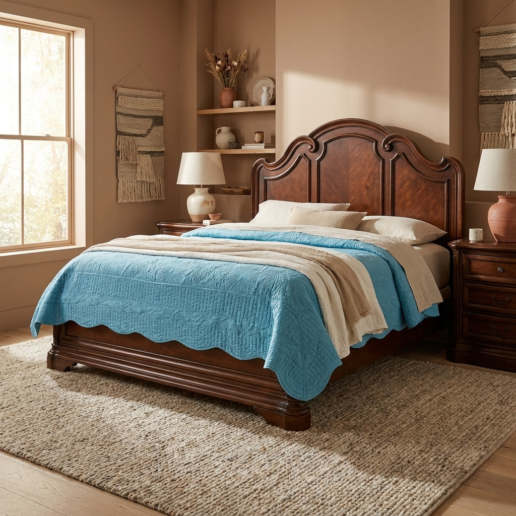 Soft Micro Fleece Quilted Bedspread Set, Coral Reef Scallop