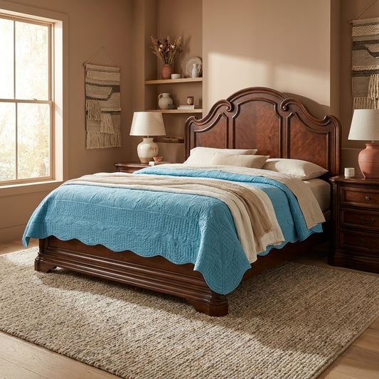 Soft Micro Fleece Quilted Bedspread Set, Coral Reef Scallop