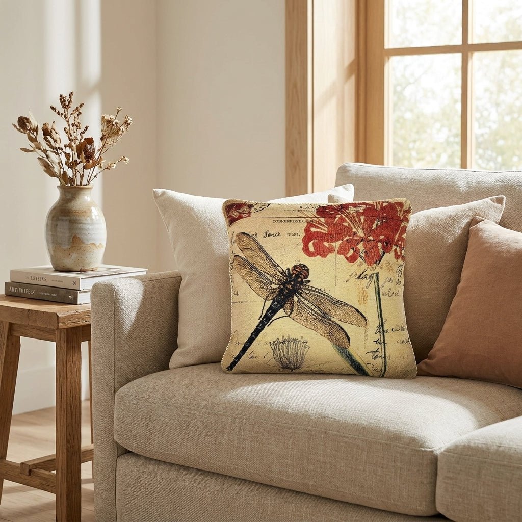 Tache Fly High Dragonfly European Postcard Tapestry Woven Throw Pillow Cover (15044)