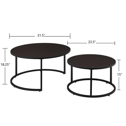 Modern Faux Leather Nesting Coffee Table Set with Black Metal Base - Dark Brown