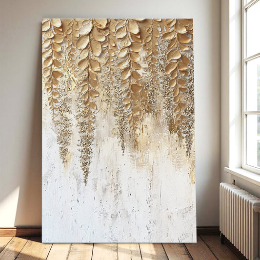Golden Wisteria Floral Canvas Wall Art, Gallery Wrapped