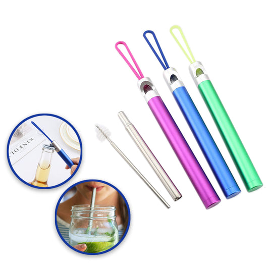 3-Pack Stainless Steel Straws with Bottle Opener