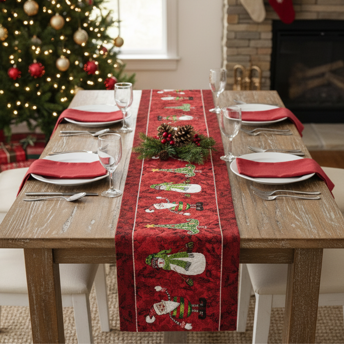 Tache Here Comes Santa Claus Vintage Holiday Woven Tapestry Table Runners (8577TR)