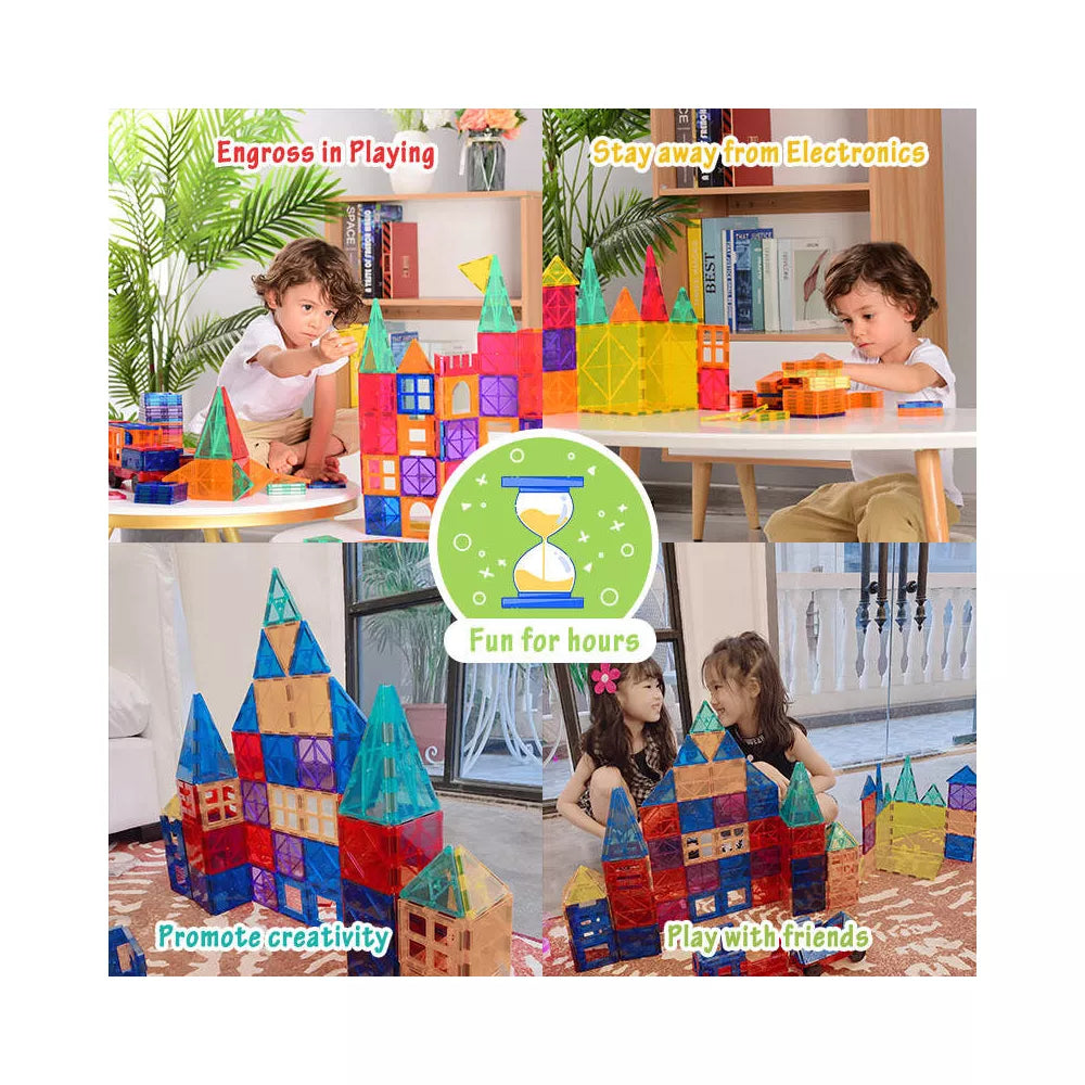 Premium Magnetic Tiles 100-Piece Clear Colors Set, The Original Magnetic Building Tiles For Creative Open-Ended Play Multicolored