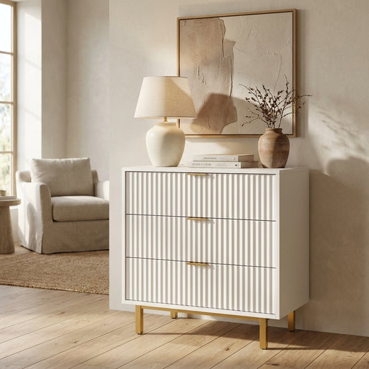 Casey 3-Drawer Accent Chest with Textured Fronts and Gold Accents