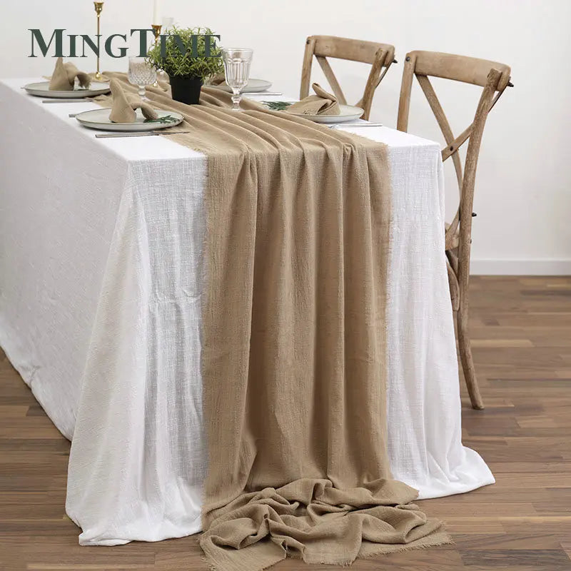 Rustic Cotton Gauze Table Runner - Handmade Burlap Textured Linen for Weddings, Home Decor, Dining, and Christmas Decorations