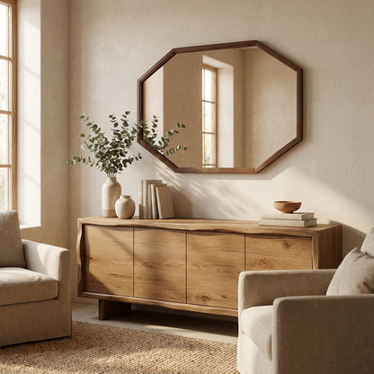 Trig Octagonal Pine Mirror with Beveled Glass in Aged Brown