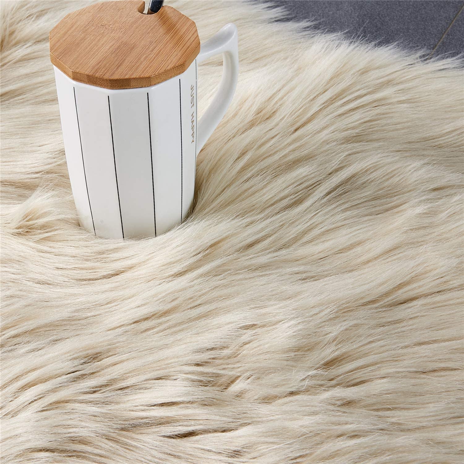 Ultra Soft Faux Fur Sheepskin Area Rug, Beige - 2x6 Ft, Fluffy Shaggy Rug for Bedroom, Living Room, Sofa, Floor