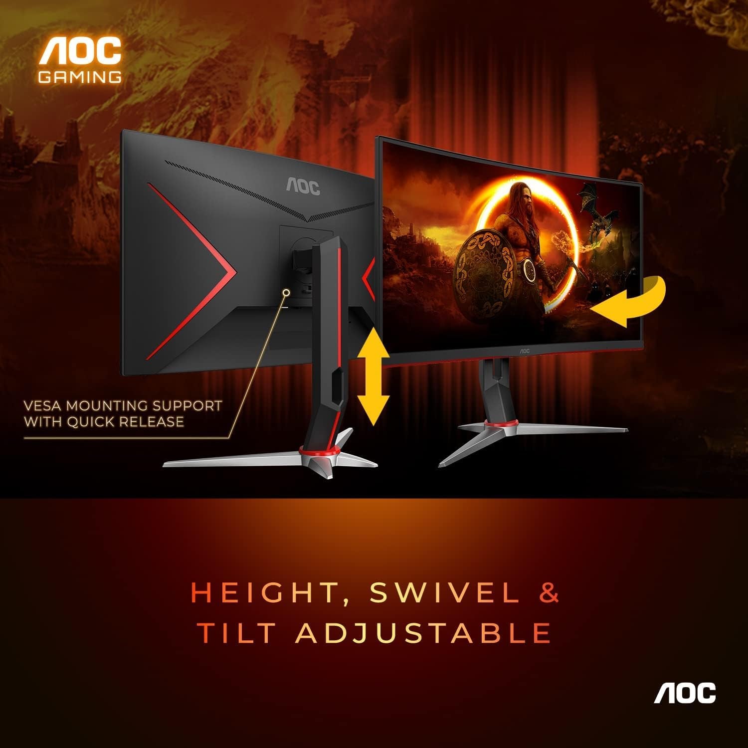 C27G2Z 27" Curved Frameless Ultra-Fast Gaming Monitor, FHD 1080P, 0.5Ms 240Hz, Freesync, HDMI/DP/VGA, Height Adjustable, 3-Year Zero Dead Pixel Guarantee, Black, Xbox PS5 Switch