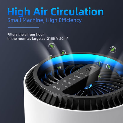 Air Purifiers for Home, Air Purifier Air Cleaner for Smoke Pollen Dander Hair Smell Portable Air Purifier with Sleep Mode Speed Control for Bedroom Office Living Room, MK01- White
