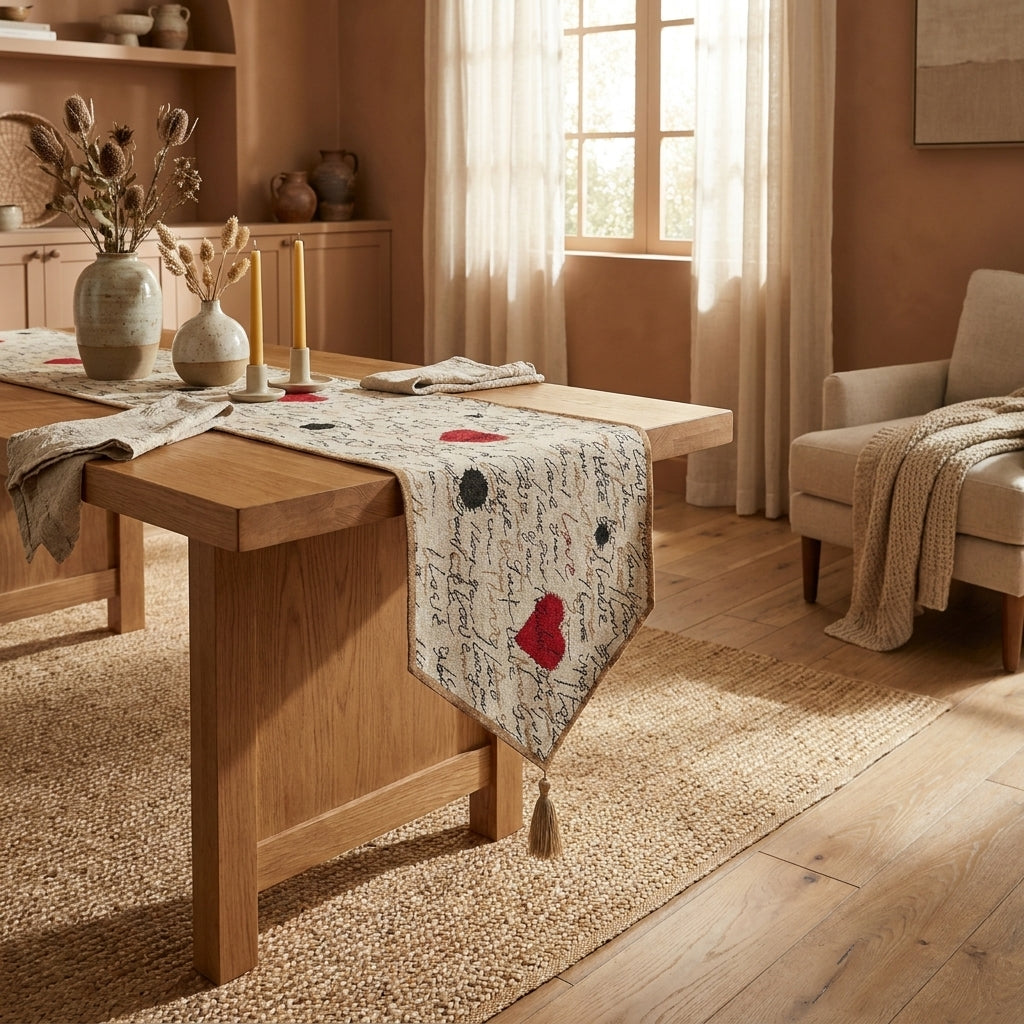 Tache Romantic I Love You Valentine’s Beige Woven Tapestry Table Runner (18111)