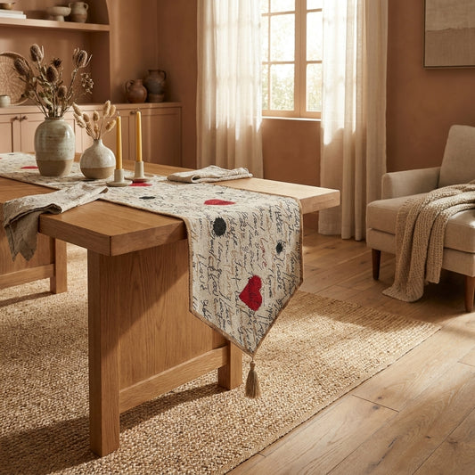 Tache Romantic I Love You Valentine’s Beige Woven Tapestry Table Runner (18111)