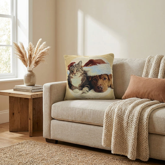 Cotton-Polyester Tapestry Christmas Pet Pillow Cover
