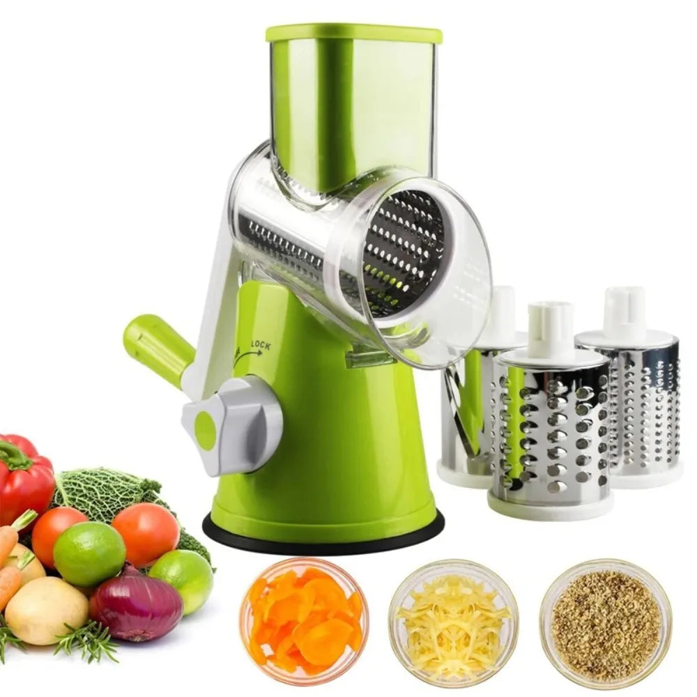 Slicing Grater Manual Rotary Food Processor - Stainless Steel Multifunctional Blender, Potato Slice Chopper, Kitchen Gadgets