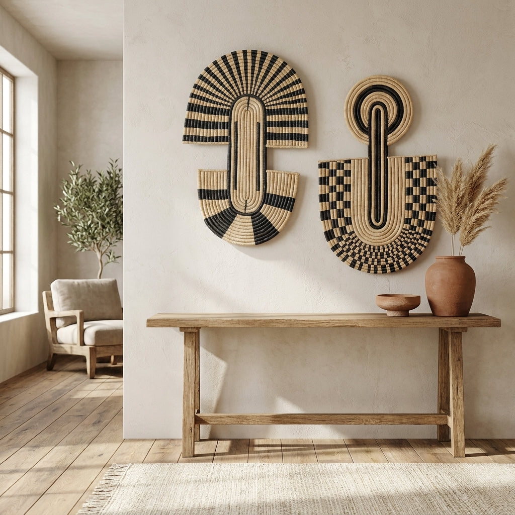 Maravi Patterned Black & Natural Woven Wall Art