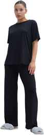 Talmont Women's Pajama 2-Piece Lounge Set, Short Sleeve Shirt & Pants, Silky Soft Sleepwear