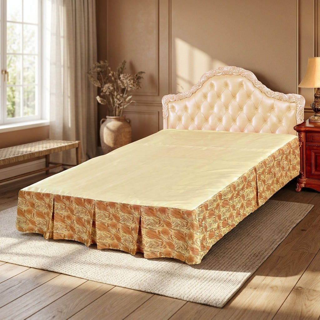Tache Gold Orange Mist Swirl Pleated Tailored Platform 14" Bed Skirt Dust Ruffle (BSK-992L)