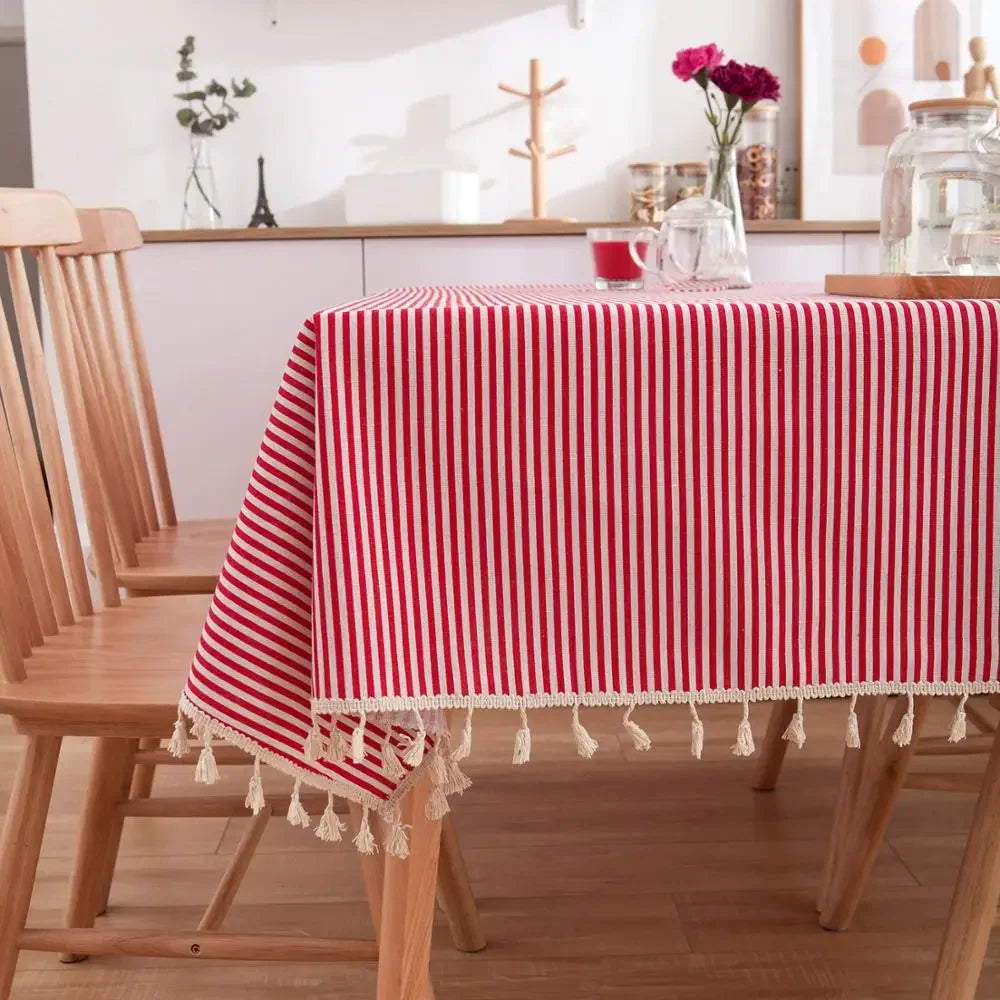 Pastoral Red and White Plaid Tablecloth Linen Cotton Square Coffee Table Cloth Rectangular Picnic Tablecloth Tableware for Home