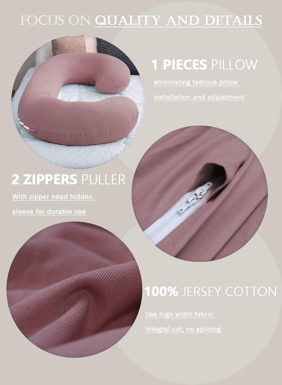 Pregnancy Pillow,Maternity Body Pillow with Velvet Cover,C Shaped Body Pillow for Sleeping (Cooling Cotton-Pink)