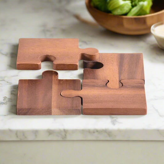 Acacia Wood Puzzle Coasters, Set of Four