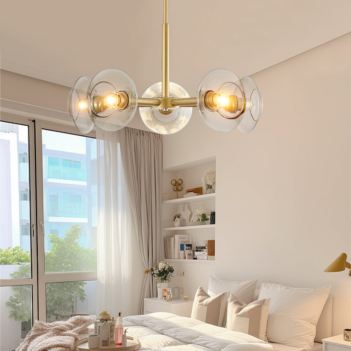 Modern Gold 5-Light Sputnik Chandelier with Clear Glass Shades - 26"