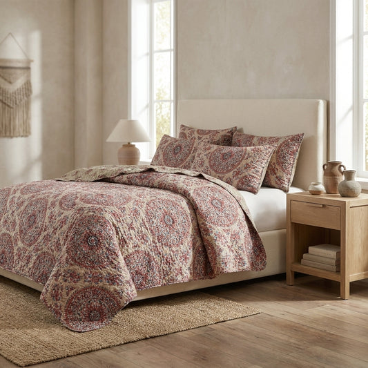 Microfiber Medallion Reversible Quilt Set for Bohemian Spaces