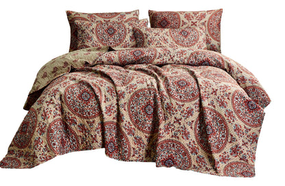 Tache Bohemian Desert Medallion Boteh Paisley Orange Blue Taupe Quilt Set (TJ3502)