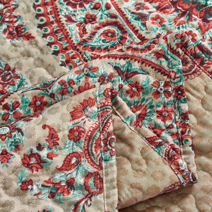 Tache Bohemian Desert Medallion Boteh Paisley Orange Blue Taupe Quilt Set (TJ3502)