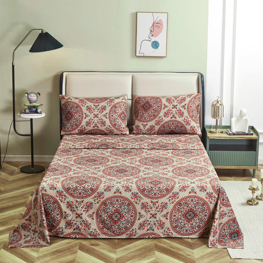Tache Bohemian Desert Medallion Boteh Paisley Taupe Fitted Sheet / Flat Sheet (TJ3502)
