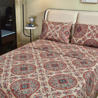 Tache Bohemian Desert Medallion Boteh Paisley Taupe Fitted Sheet / Flat Sheet (TJ3502)