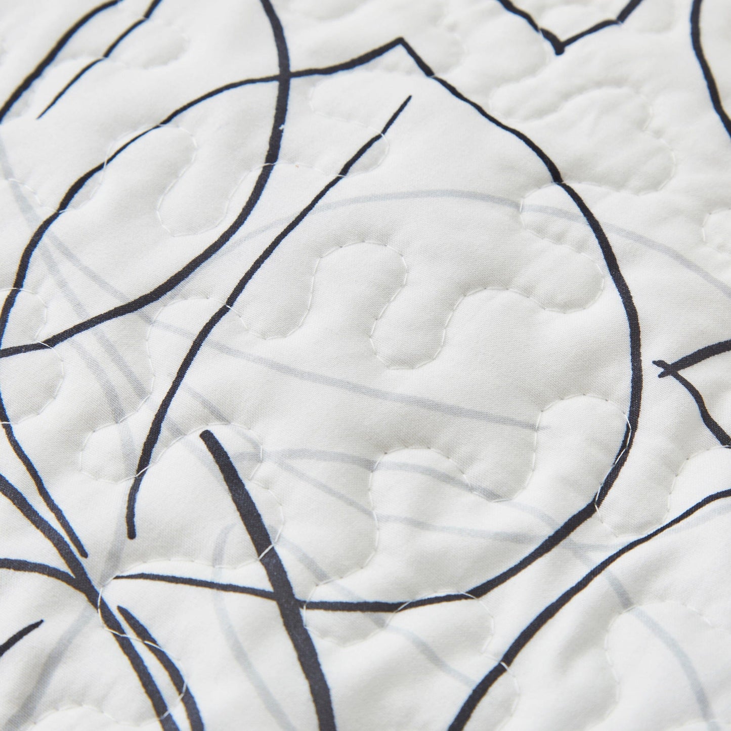 Tache Modern Abstract Leaf Line Art Foliage White Grey Black Gold Reversible Quilt Set (TJ3571-Q)