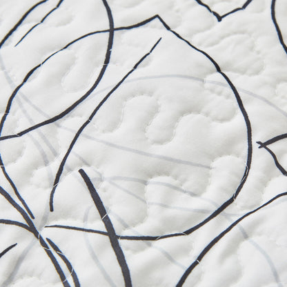 Tache Modern Abstract Leaf Line Art Foliage White Grey Black Gold Reversible Quilt Set (TJ3571-Q)