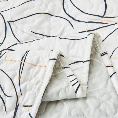 Tache Modern Abstract Leaf Line Art Foliage White Grey Black Gold Reversible Quilt Set (TJ3571-Q)