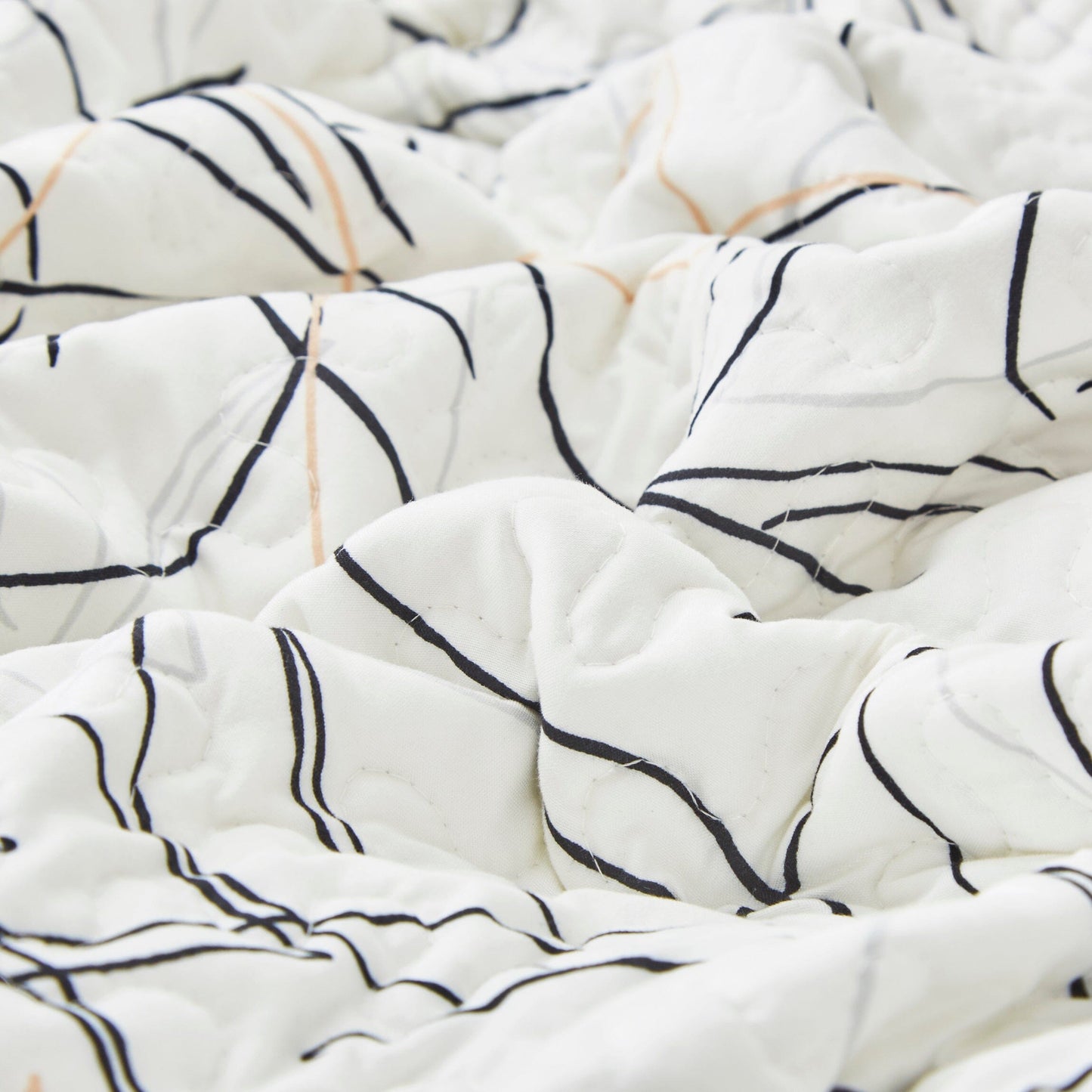 Tache Modern Abstract Leaf Line Art Foliage White Grey Black Gold Reversible Quilt Set (TJ3571-Q)