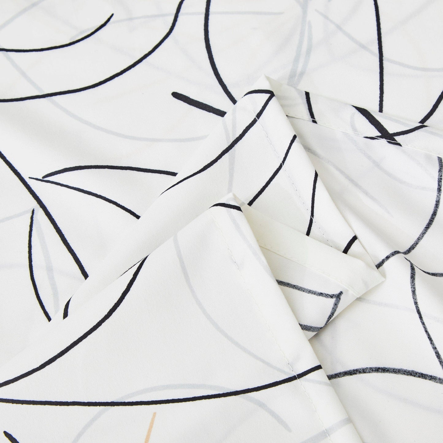 Tache Modern Abstract Leaf Line Art Foliage White Grey Black Gold Fitted Sheet / Flat Sheet (TJ3571)