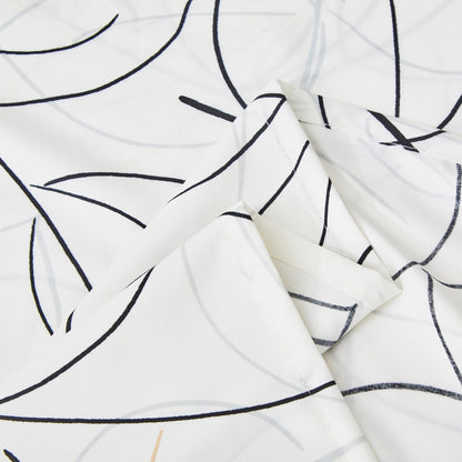Tache Modern Abstract Leaf Line Art Foliage White Grey Black Gold Fitted Sheet / Flat Sheet (TJ3571)