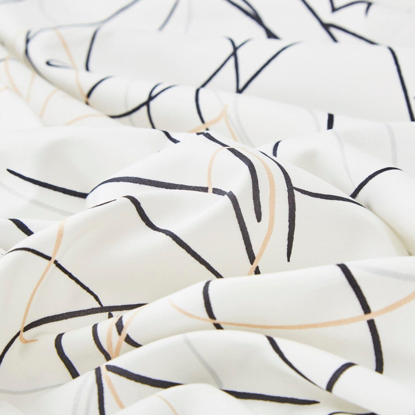 Tache Modern Abstract Leaf Line Art Foliage White Grey Black Gold Fitted Sheet / Flat Sheet (TJ3571)